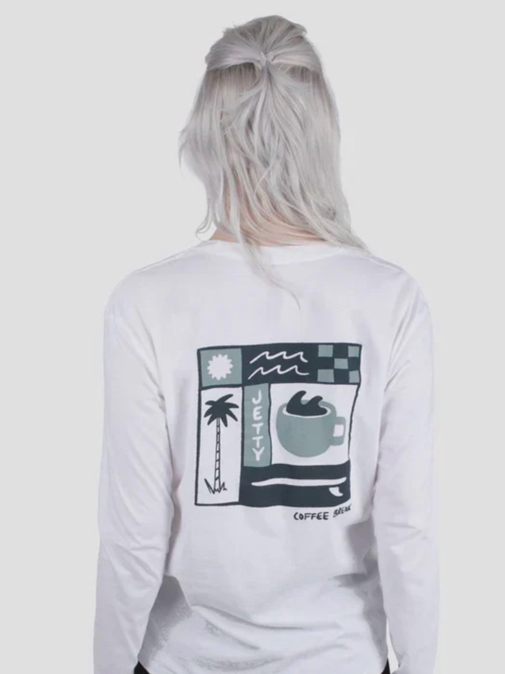 NWT - Women’s Jetty White 'Coffee Break' Long Sleeve Graphic Tee